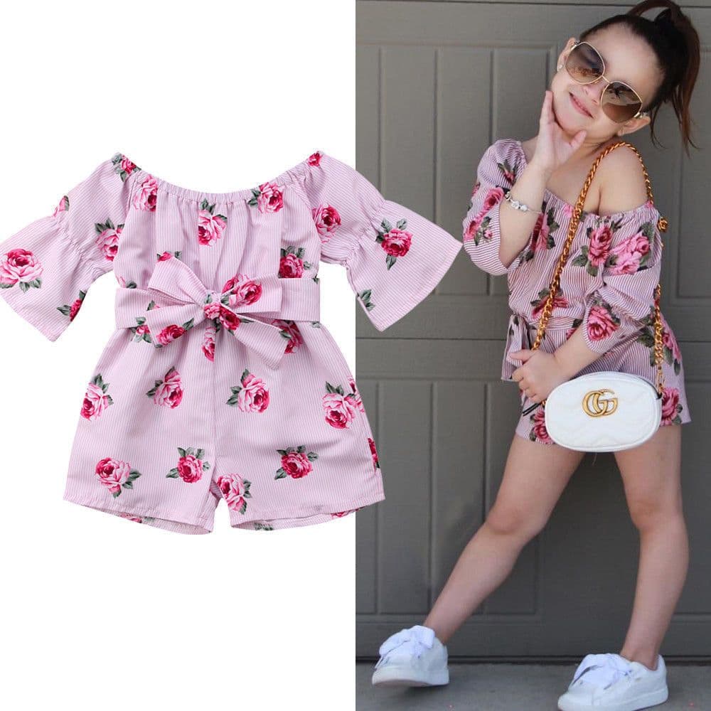 image-ins new rose flower print girls' jumpsuit baby clothes bowknot romper climbing jumpsuit jumpsuit