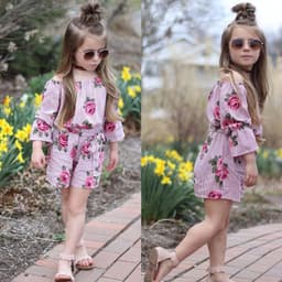 image-ins new rose flower print girls' jumpsuit baby clothes bowknot romper climbing jumpsuit jumpsuit