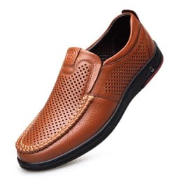 image-2022 Summer Business Leather Shoes Soft Leather Dad Shoes Men's Hollow Hole Shoes Middle-aged and Elderly Leather Sandals Casual Shoes Men's Shoes