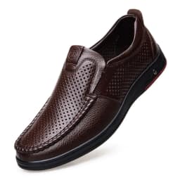 image-2022 Summer Business Leather Shoes Soft Leather Dad Shoes Men's Hollow Hole Shoes Middle-aged and Elderly Leather Sandals Casual Shoes Men's Shoes