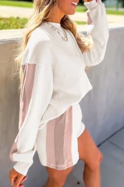 image-White Color Block Patchwork Drop Shoulder 2pc Set