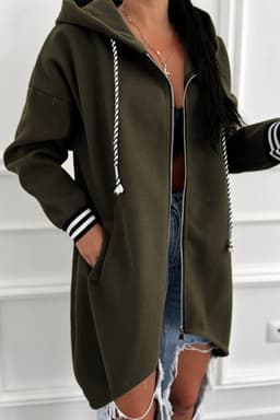 image-Racing Red Contrast Cuff Drop Shoulder Zip Hoodie