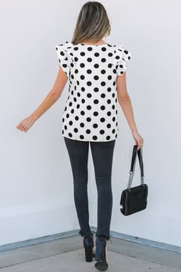 image-Polka Dot Ruffled Sleeve V-Neck Blouse - White