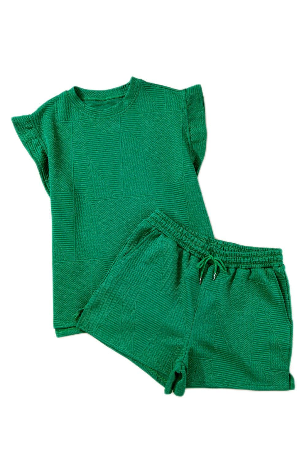 image-Skobeloff Textured Ruffle Split Top & Shorts Set