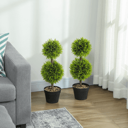 image-HOMCOM Set of 2 Artificial Topiary Cypress Trees - 60cm Green