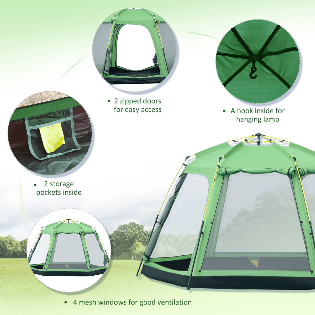 image-Outsunny 6 Person Pop-up Camping Tent - 2-Tier with Carry Bag