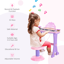 image-Mini Battery Organ Piano Microphone Stool 32 Key Keyboard Kids Toy