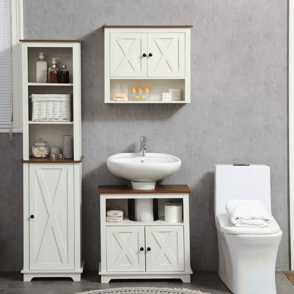 image-Bathroom Sink Cabinet, Freestanding Under Sink Cabinet, White