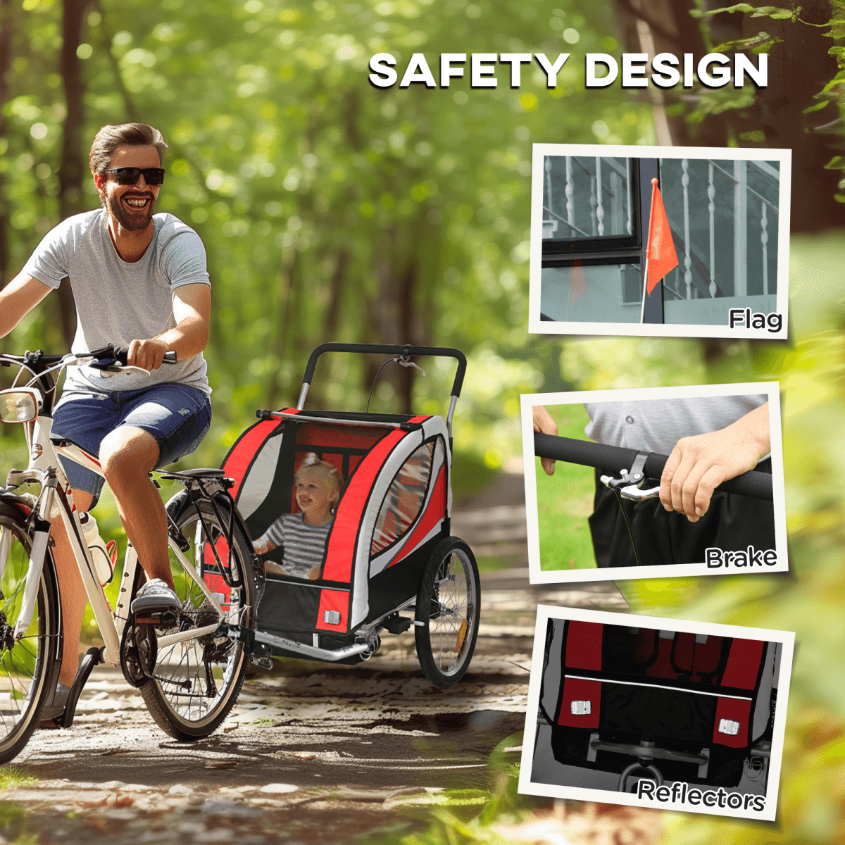 image-HOMCOM 2 Seat Child Bike Trailer - Red Steel Frame