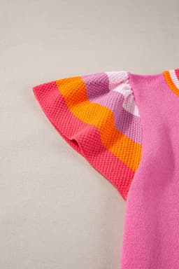 image-Turquoise Flutter Sleeve Knit Sweater