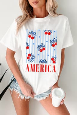 image-White Bow Cherry America Graphic Crewneck T-Shirt