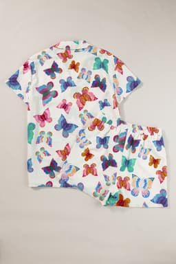 image-Multicolour Butterfly Pattern Short Sleeve Shirt Pajamas Set
