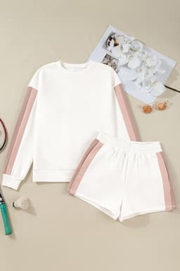 image-White Color Block Patchwork Drop Shoulder 2pc Set