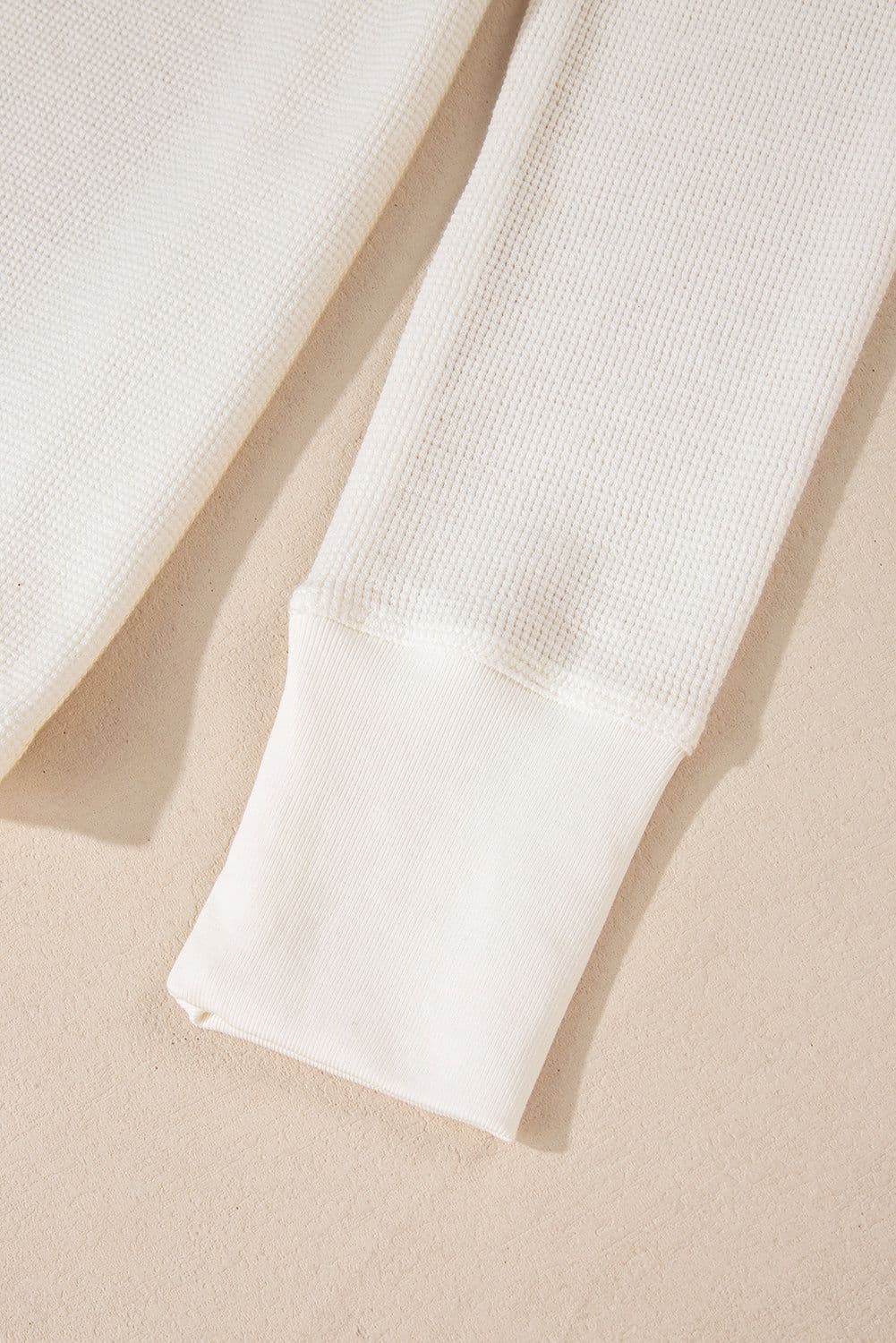 image-White Waffle Half Button Long Sleeve Top (65 characters)