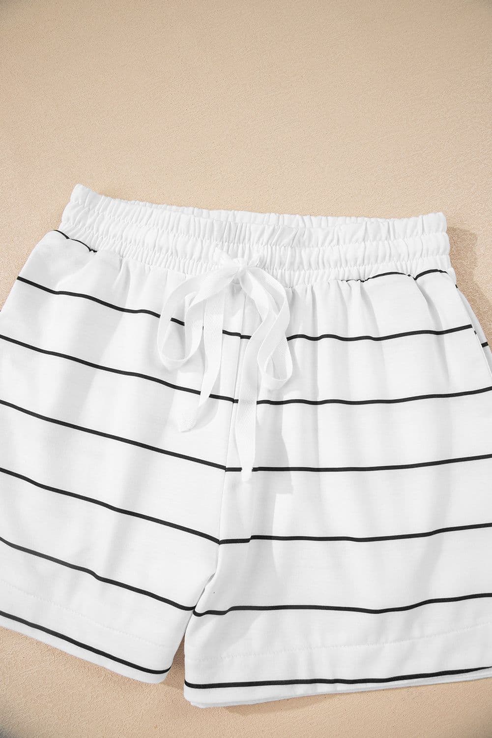 image-White Stripe Zip Up Pullover and Shorts 2-Piece Set