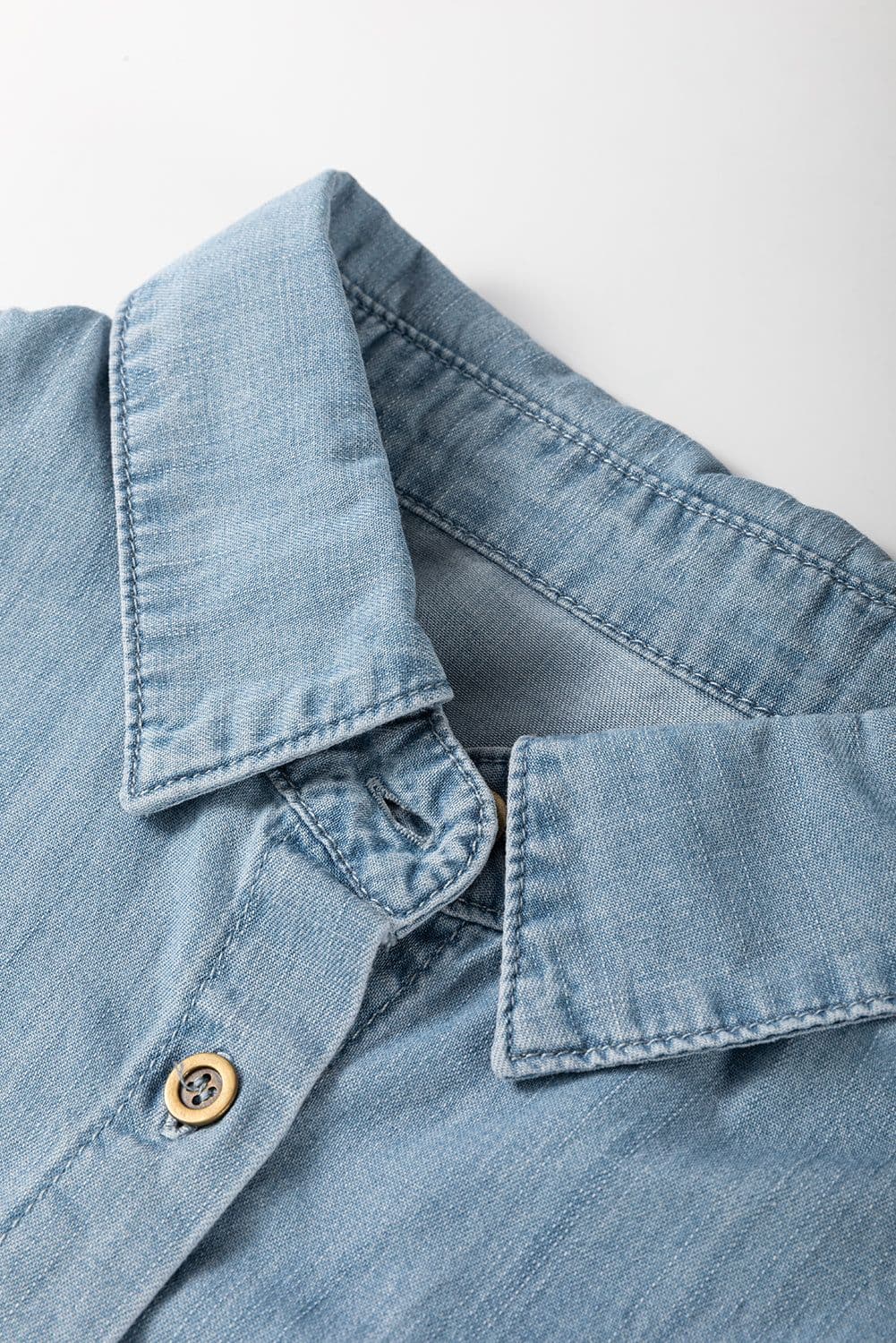 image-Dusk Blue Denim Shirt Short Sleeve Patched Pocket