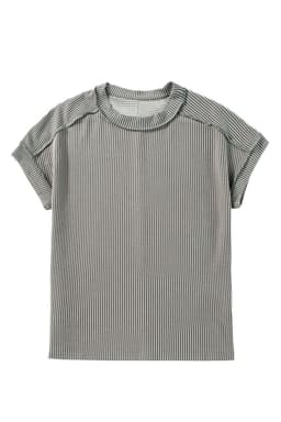 image-Medium Grey Textured Knit T-shirt with Exposed Stitching