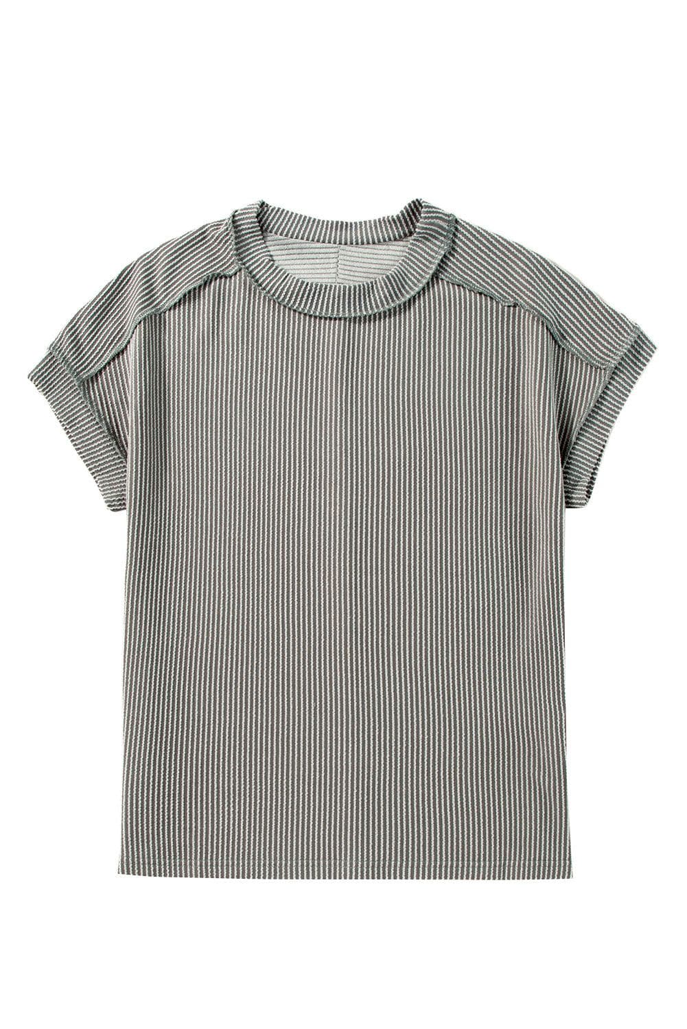 image-Medium Grey Textured Knit T-shirt with Exposed Stitching