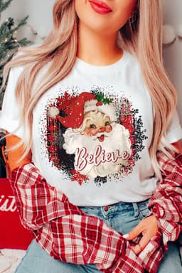 image-White Believe Christmas Father Graphic Crewneck T Shirt