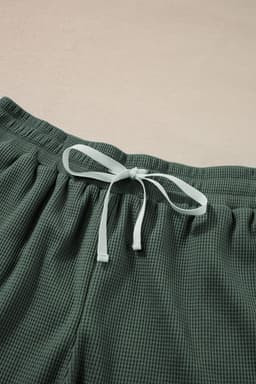 image-Mist Green Waffle Knit Tank & Shorts Set with Patched Pockets & Drawstring