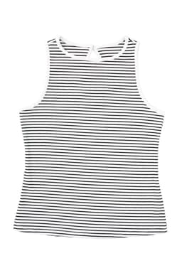 image-White Striped Print Ribbed Knit Sleeveless Top