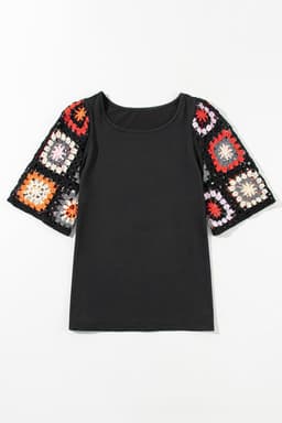 image-White Floral Crochet Top - Short Sleeve, Chic Round Neck, Relaxed Fit