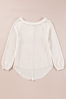 image-Oatmeal Knit Buttoned Front Raglan Loose Blouse