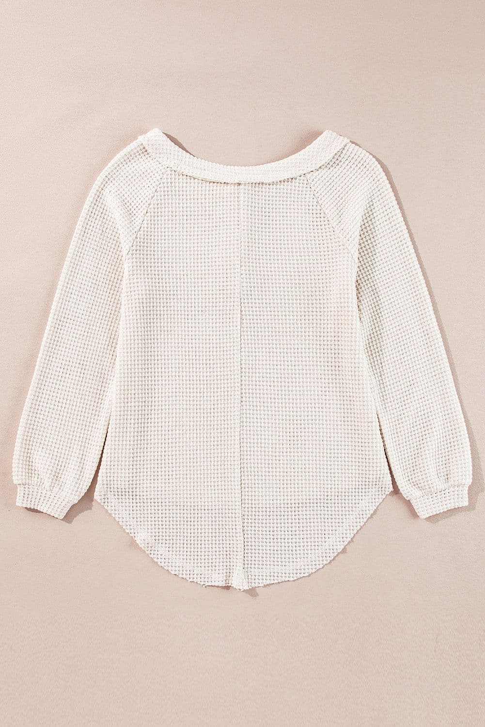 image-Oatmeal Knit Buttoned Front Raglan Loose Blouse