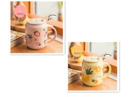 image-Household Water Cup Ins Style Creative Ceramic Cup With Lid Flower Tea Cup