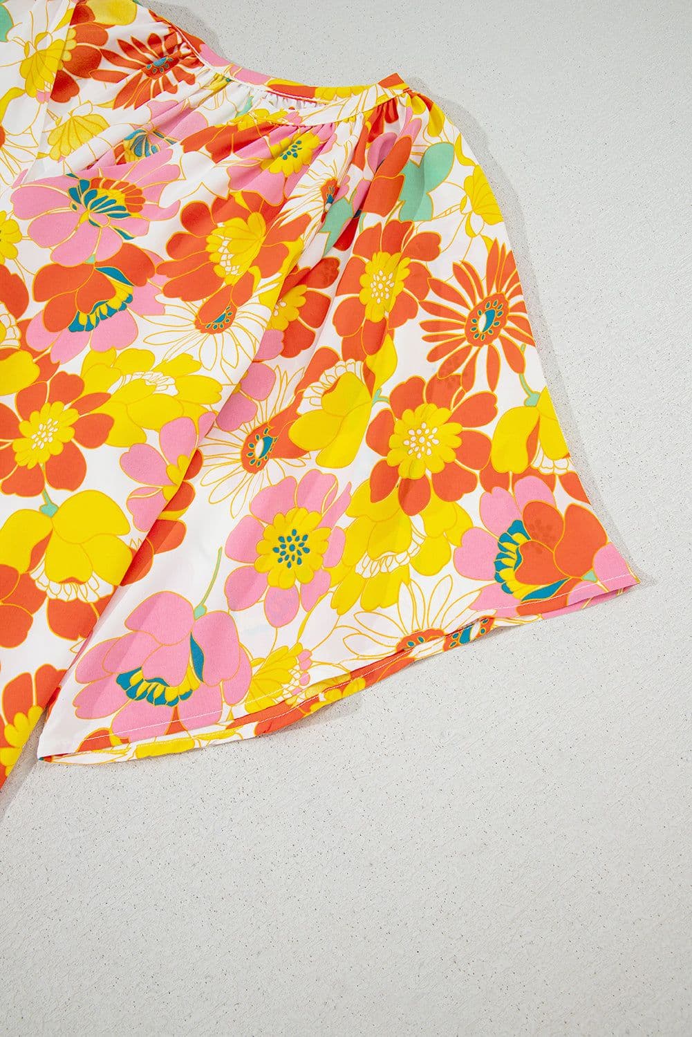 image-Multicolor Floral Print V Neck Half Sleeve Blouse