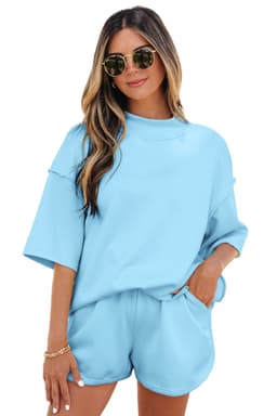 image-Yellow Cream Mock Neck Tee & Shorts 2pc Set