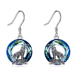 image-Sterling Silver Viking Wolf Earrings Necklace Jewelry with Crystal
