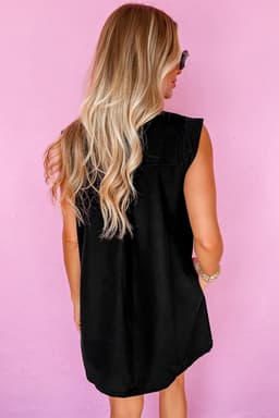 image-Black Sequin Patchwork Mini Dress V Neck