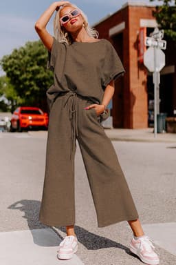 image-Strawberry Pink Textured Loose Fit T Shirt and Drawstring Pants Set