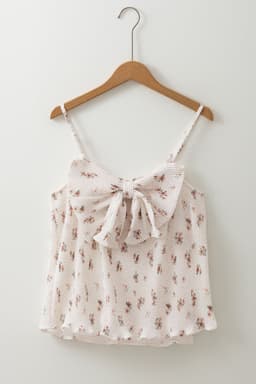 image-White Floral Pleated Tank Top with Bow Back