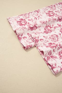 image-Pink Vintage Floral Print Denim Shift Pants