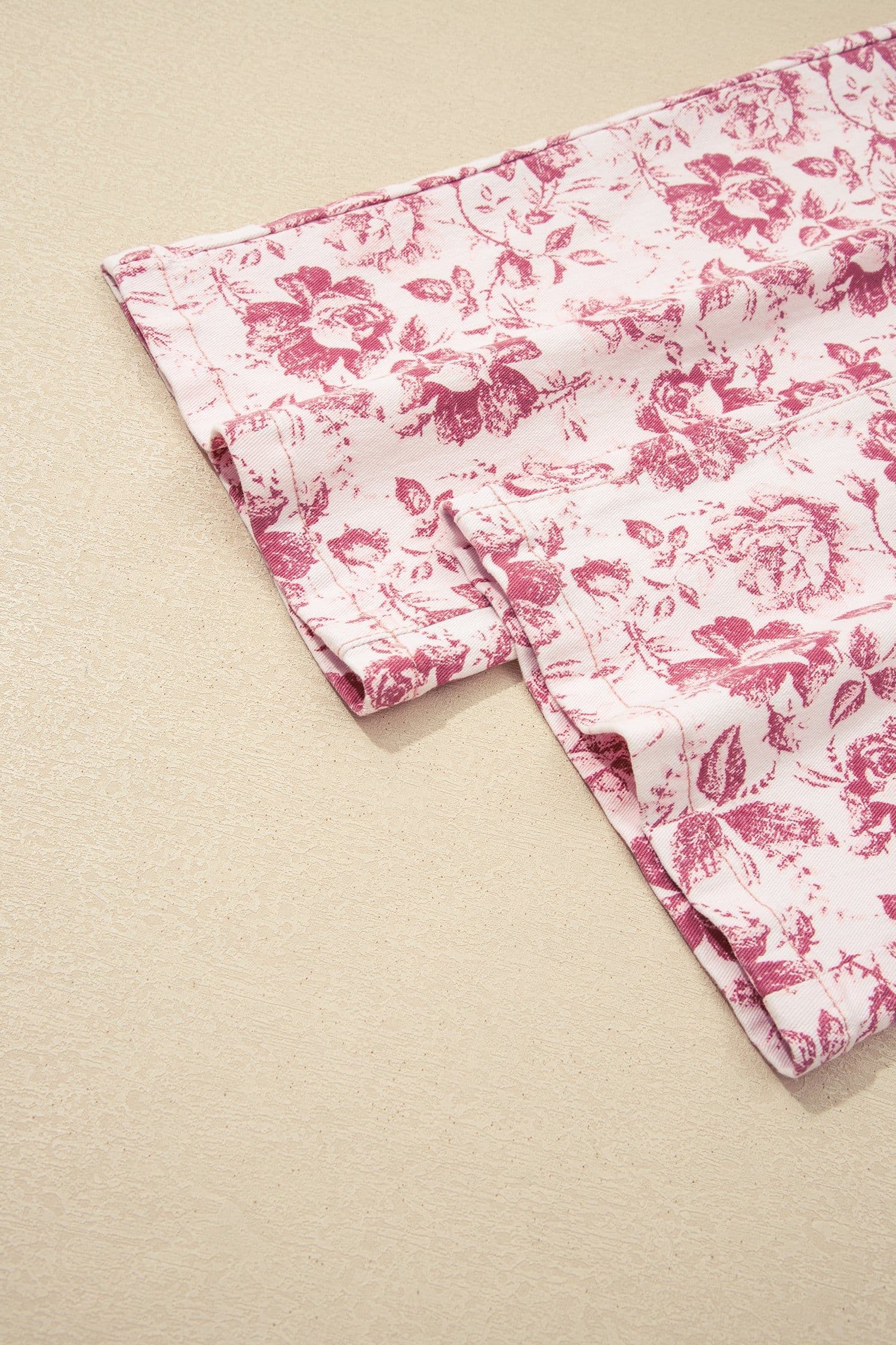 image-Pink Vintage Floral Print Denim Shift Pants