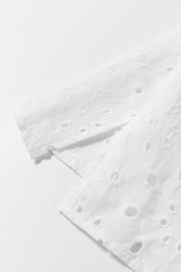 image-White Embroidered Hollow-out Puff Sleeve Blouse - Floral Design