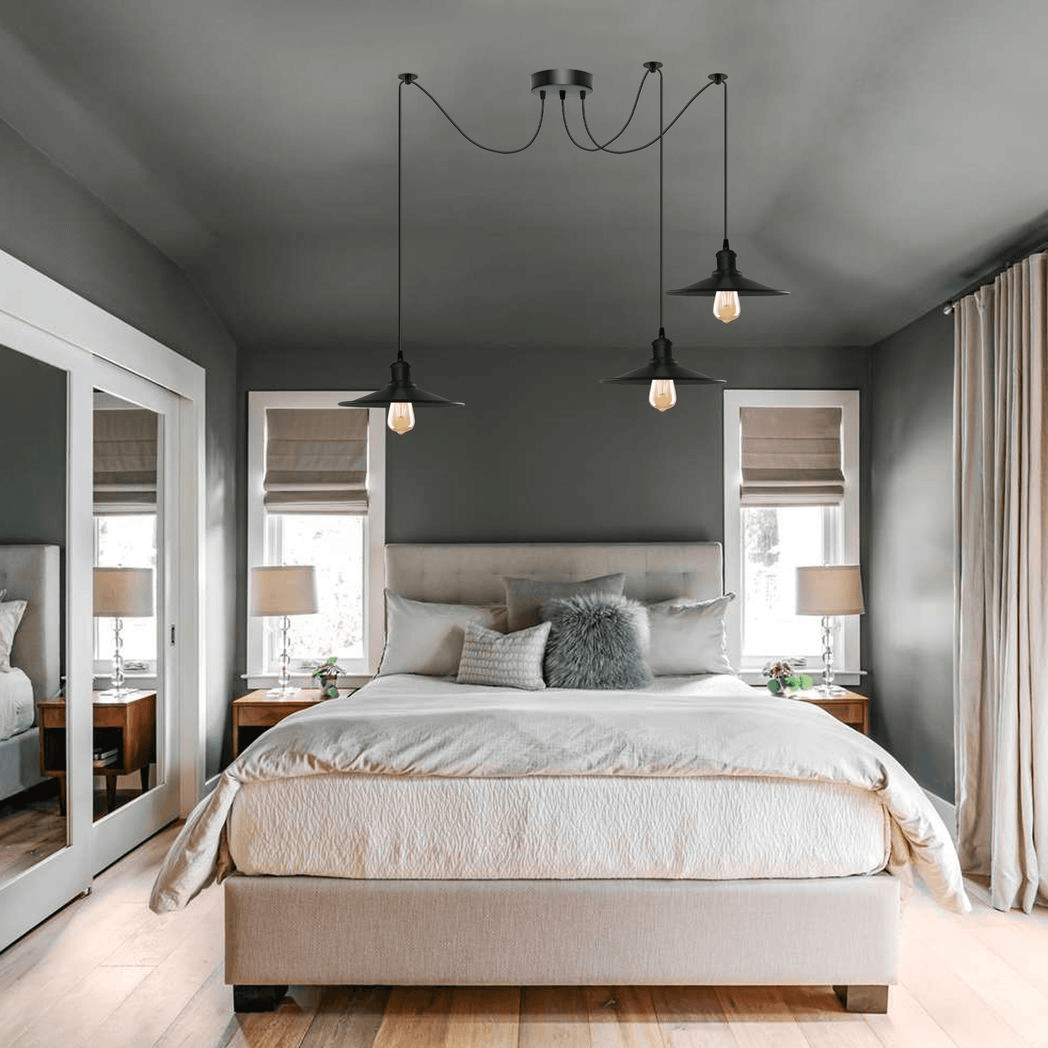 image-Black Vintage 3 Head Cone shaped shade Ceiling Pendant Light Fitting with Adjustable Cord Hanging Light Fixture