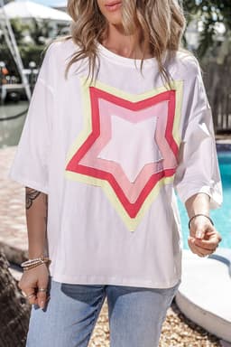 image-Moonlight Jade Colorblock Star Patched Half Sleeve Tee