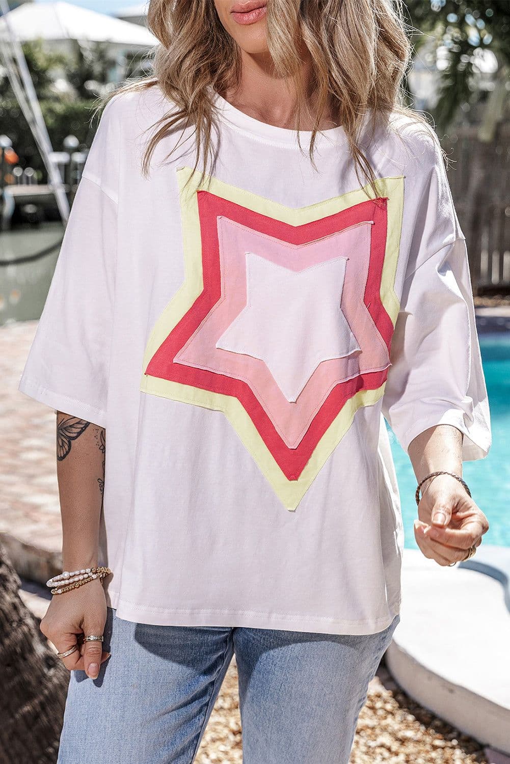 image-Moonlight Jade Colorblock Star Patched Half Sleeve Tee