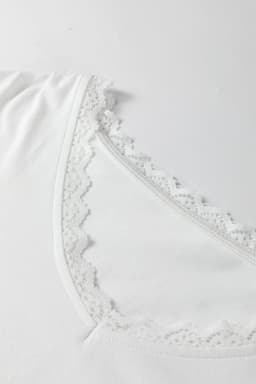 image-White Lace Trim V Neck Long Sleeve Top