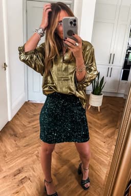 image-Gold Metallic Split Neck Half Sleeve Blouse