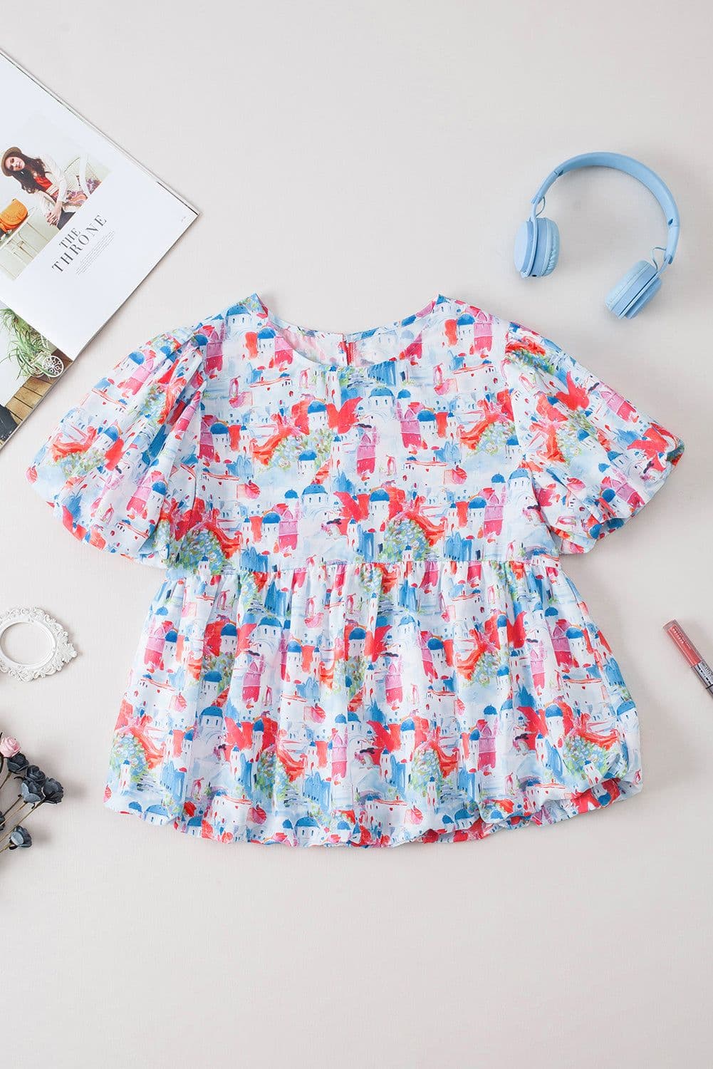 image-Sky Blue Parisian Avenue Babydoll Top