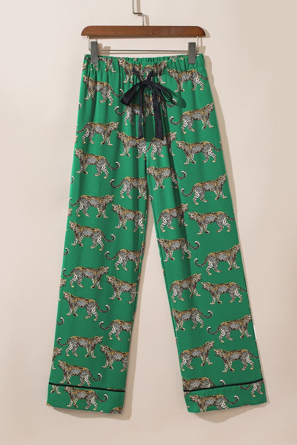 image-Green Cheetah Print Pajama Set - Short Sleeve Shirt & Pants