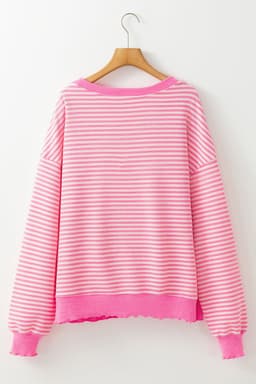 image-Santa Clause Print Drop Shoulder Long Sleeve Loose Top - Pink Stripe