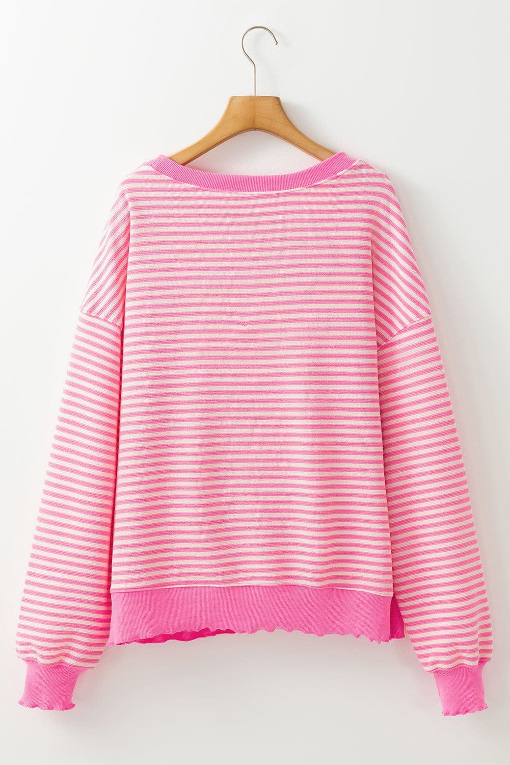 image-Santa Clause Print Drop Shoulder Long Sleeve Loose Top - Pink Stripe