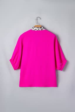 image-Black Dolman Half Sleeve Leopard Patchwork V Neck Blouse