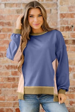 image-Wild Wind Color Block Waffle Patchwork Sweatshirt