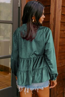 image-Corduroy Ruffle Tiered Button O Neck Shirt - Skobeloff
